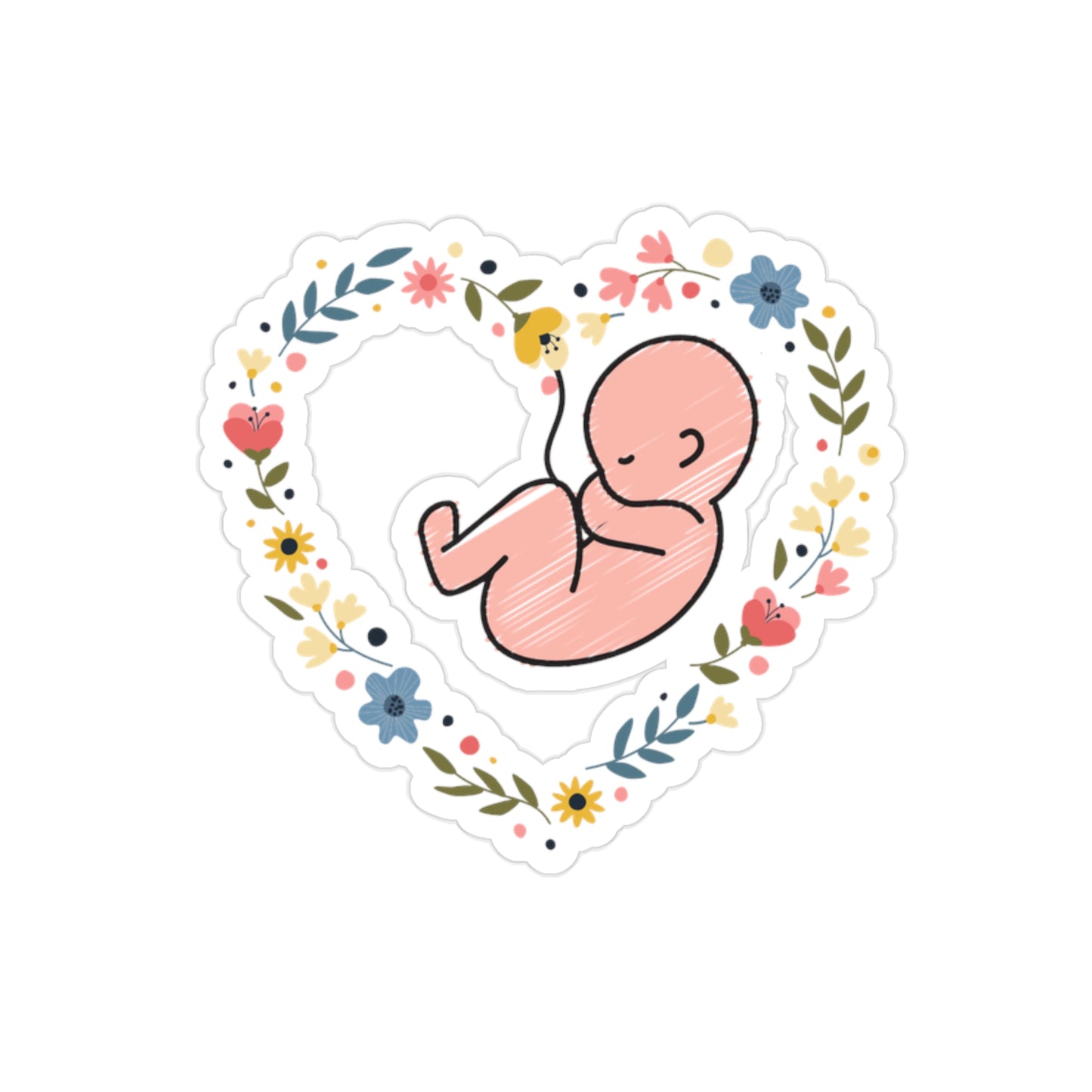 Pro-Life Baby Flower Heart, Sticker