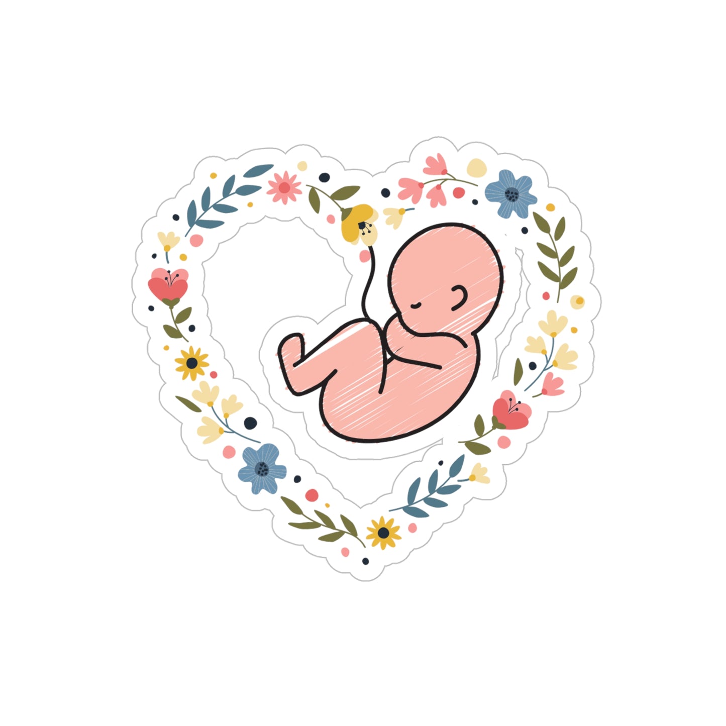 Pro-Life Baby Flower Heart, Sticker