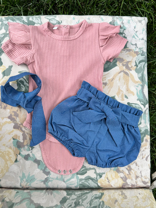 Adorable Baby Girl Pink and Jean Set with Headband | Stylish and Comfortable Outfit | Perfect for Everyday Wear and Special Occasions