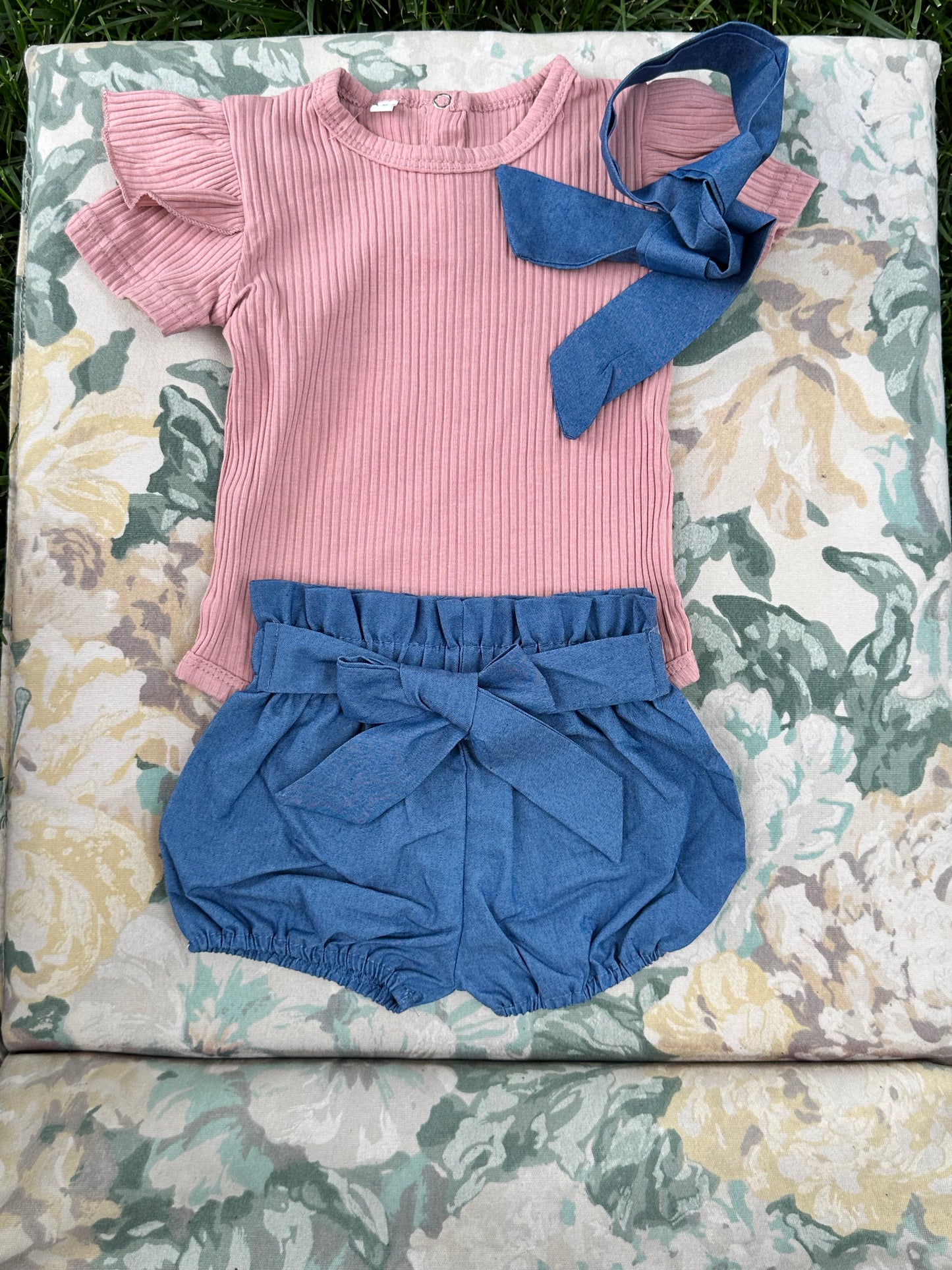 Adorable Baby Girl Pink and Jean Set with Headband | Stylish and Comfortable Outfit | Perfect for Everyday Wear and Special Occasions