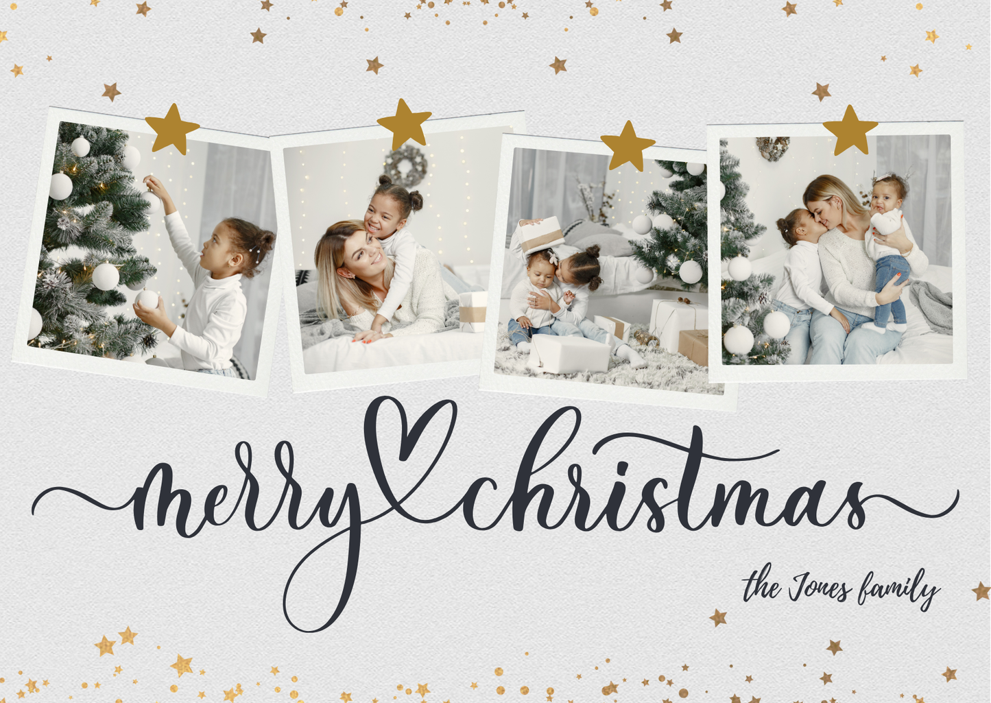 Personalized Simple White and Gold Christmas Card – Editable Digital Template