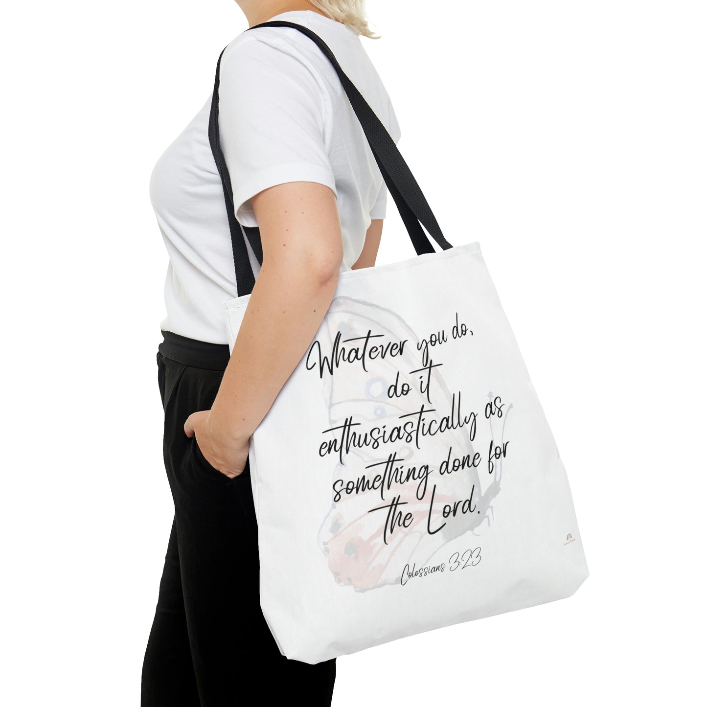 Whatever you do do it enthusiastically for the lord, tote bag